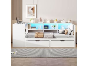 Lit avec rangement 90x200 cm OKWISH coloris blanc