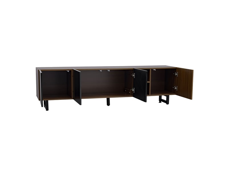  Meuble tv 4 portes - finition bois veiné vintage - 180x38x50 cm - grand rangement  - Conforama D