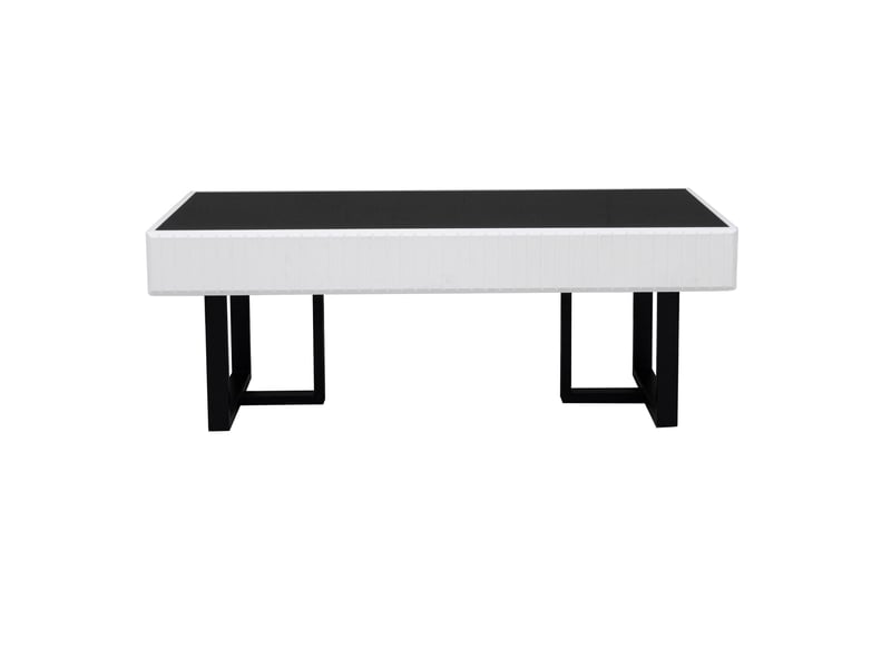  Table basse design 110x50,5x41 cm plateau noir laqué brillant résistant piétement métal mdf et particules noir et blanc  - Conforama A