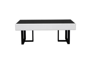 Table basse design 110x50,5x41 cm plateau noir laqué brillant résistant piétement métal mdf et particules noir et blanc