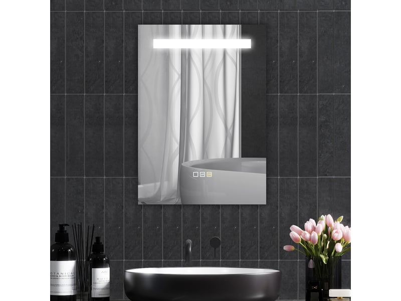Miroir de salle de bain avec éclairage led 70x50 cm, 3 couleurs d'éclairage, fonction antibuée, fonction mémoire, ip44 - Conforama D
