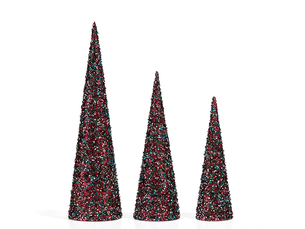 Cônes de noël krist+ bleu fuchsia pailletés lot de 3