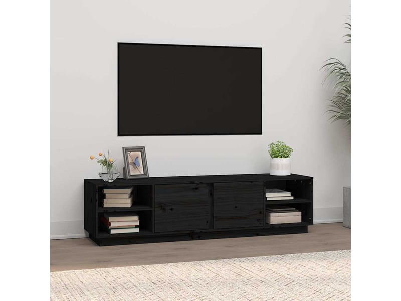  Meuble tv - banc tv - meuble de rangement noir 156x40x40 cm bois de pin massif  - Conforama B