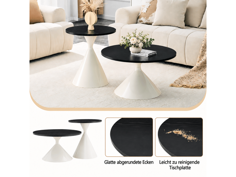  Tables basses gigognes 2 pièces empilables pour salon en métal et mélaminé ø70×40 et ø50×50 cm noir  - Conforama D