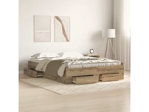 Lit adulte, lit semi-double, cadre de lit chêne artisanal 135x190cm bois d'ingénierie cf5661