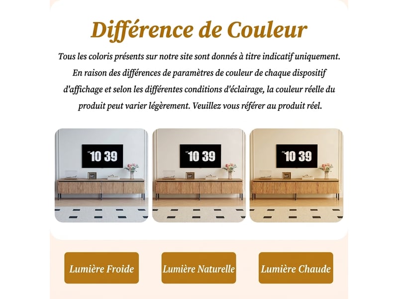  Meuble tv bois naturel 180 cm avec 4 portes ondulées et pieds en métal  - Conforama E