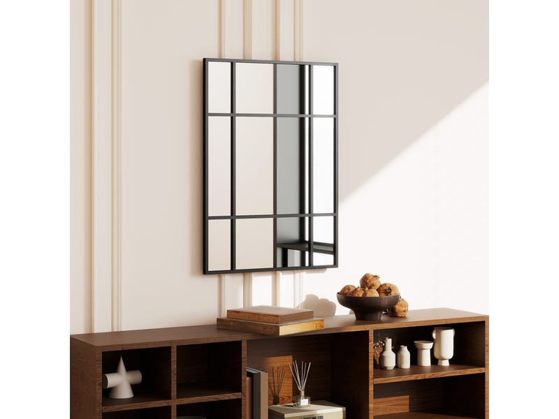  Miroir mural verrière rectangulaire - installation horizontal ou vertical - 4 crochets - 70 x 50 cm - métal noir  - Conforama D