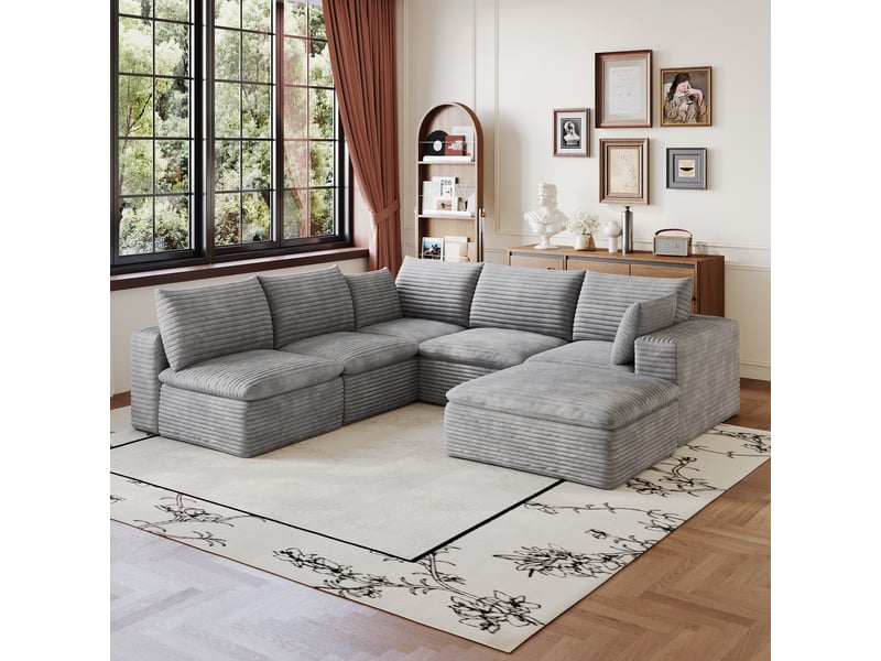  Canapé modulaire sans montage - configuration flexible, soutien mousse intégral, tissu gris  - Conforama D