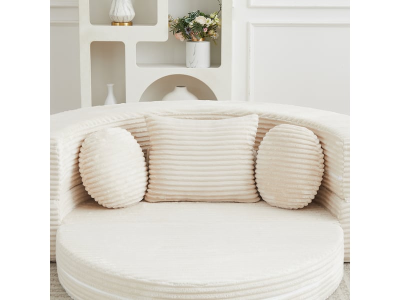  Canapé convertible rond 4-en-1 en velours côtelé beige Fay Lum - Conforama R