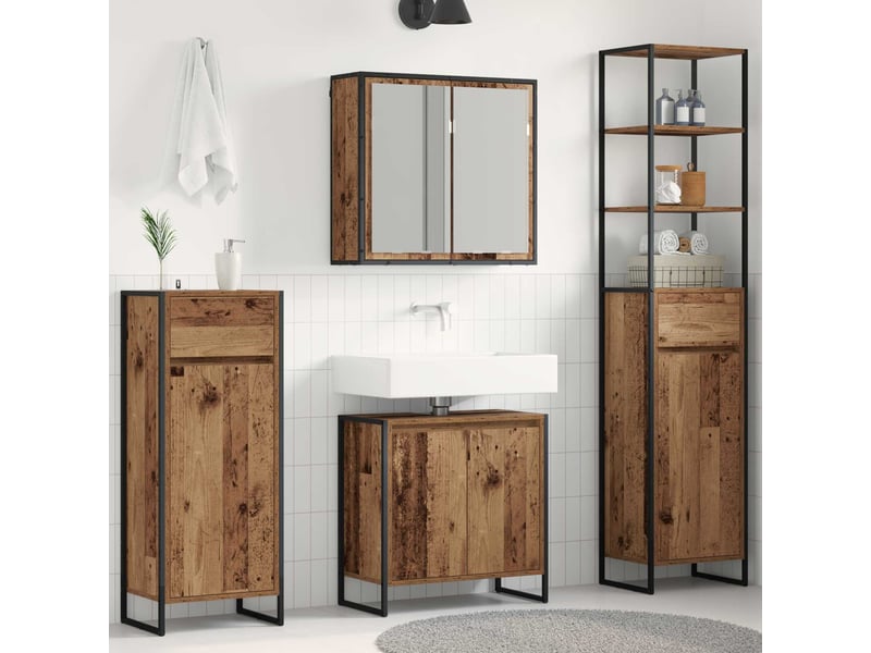  Ensemble de mobilier de salle de bain 4 pièces bois ancien cf64543  - Conforama B