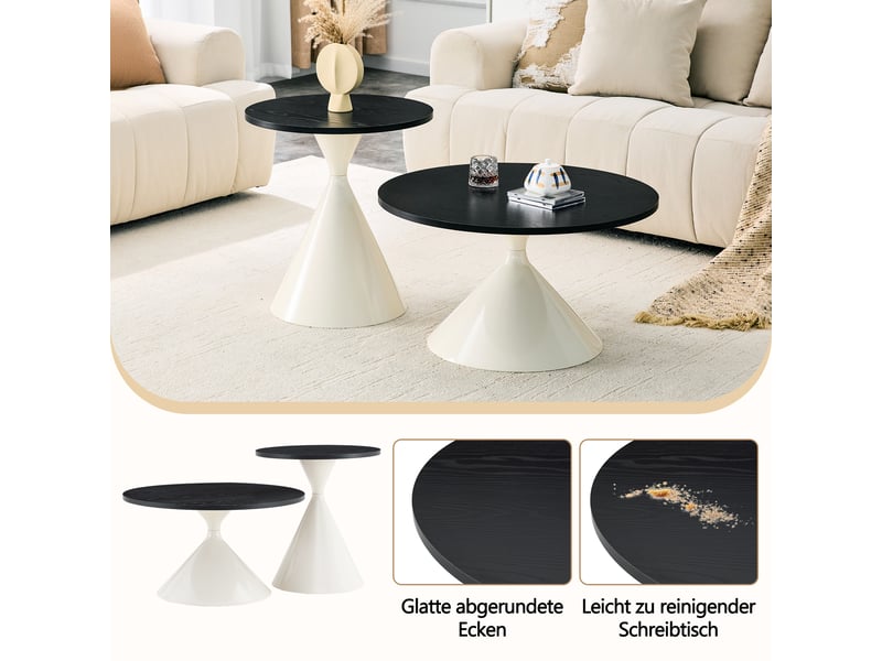  Lot de 2 tables basses gigognes coniques effet bois noir et métal crème W5128S00001 - Conforama E