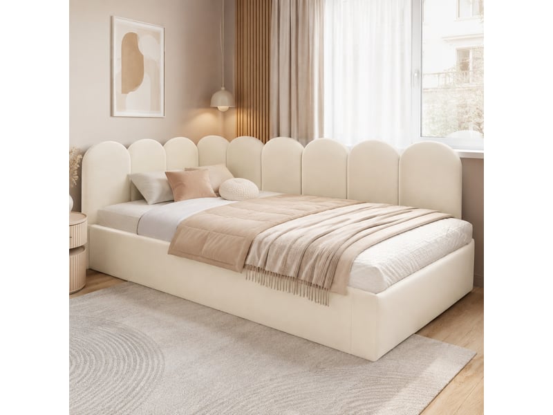 Lit enfant gigogne 90x200 cm avec couchage 90x190 cm, velours beige - Conforama D
