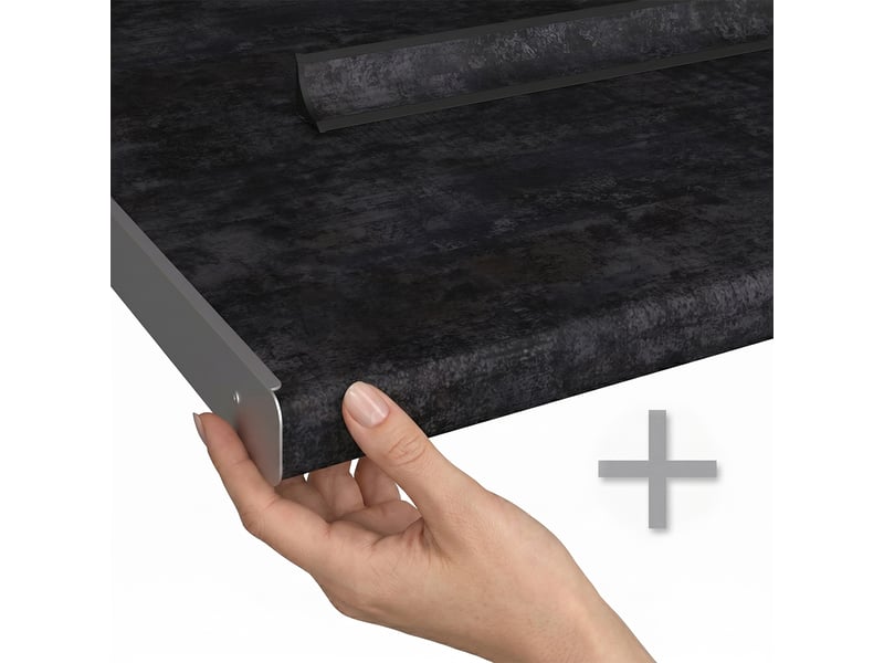 Vicco cuisine en angle, blanc campagnechêne doré, 347 x cm plan de travail anthracite - Conforama D
