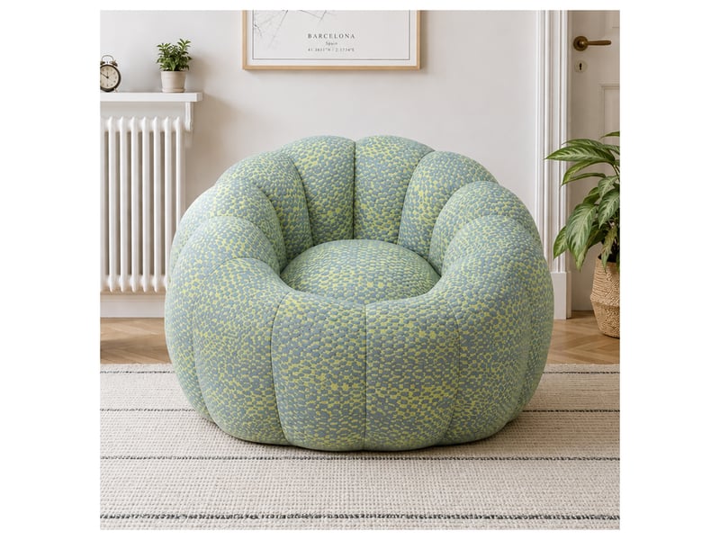  Fauteuil poire bubble en forme de fleur, tissu jacquard tricoté jaune et gris  - Conforama B