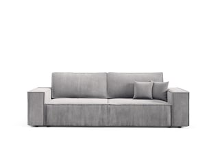 Canapé droit convertible 4 places Velours gris avec coffre de rangement