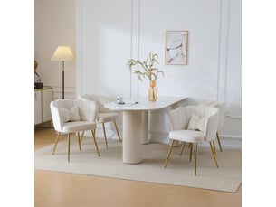 Lot de 4 fauteuils modernes en velours, dossier pétale, pieds métal doré et coussins papillon