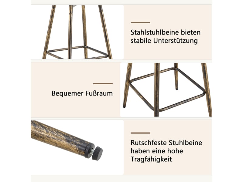  Tabouret de bar avec siège rembourré et repose-pieds, style industriel, en métal et simili cuir marron et blanc  - Conforama E