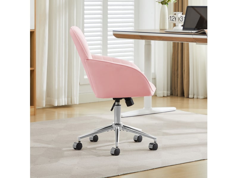  Fauteuil de bureau réglable rose en velours, rotation 360° et assise épaisse pour travailler confortablement  - Conforama C
