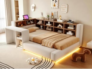 Lit avec rangement 90x200 cm LEYTN coloris beige