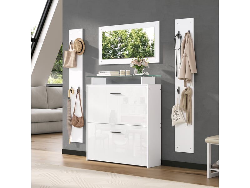 Portemanteau avec banc et rangement 89.5 x 96.5 cm blanc - Conforama B
