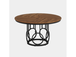 Table de salle à manger pour 4 à 6 personnes avec plateau rond, style industriel, en mdf et métal, noir et brun, 120 × 120 × 75 cm