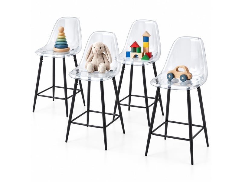  Tabourets de bar 43x50x101 cm lot de 4, transparents, chaise de bar, design moderne, cuisine, structure métal, noir  - Conforama A