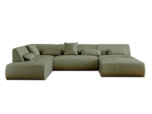 Canapé d'angle gauche fixe BESTMOBILIER ONYX 7 places Tissu Vert sauge