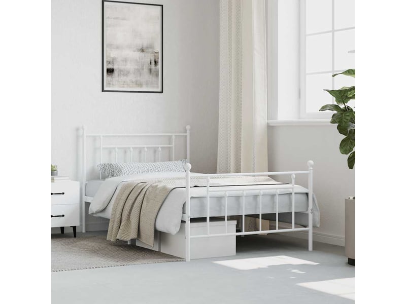  Lit simple- lit adulte -  cadre de lit métal sans matelas et pied de lit blanc 100x200 cm  - Conforama C
