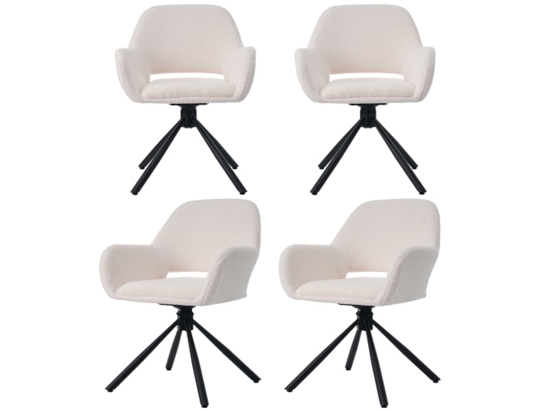  Lot de 4 chaises pivotantes de salle à manger en sherpa avec accoudoirs et dossier creux,blanc chaise blanc - Conforama A