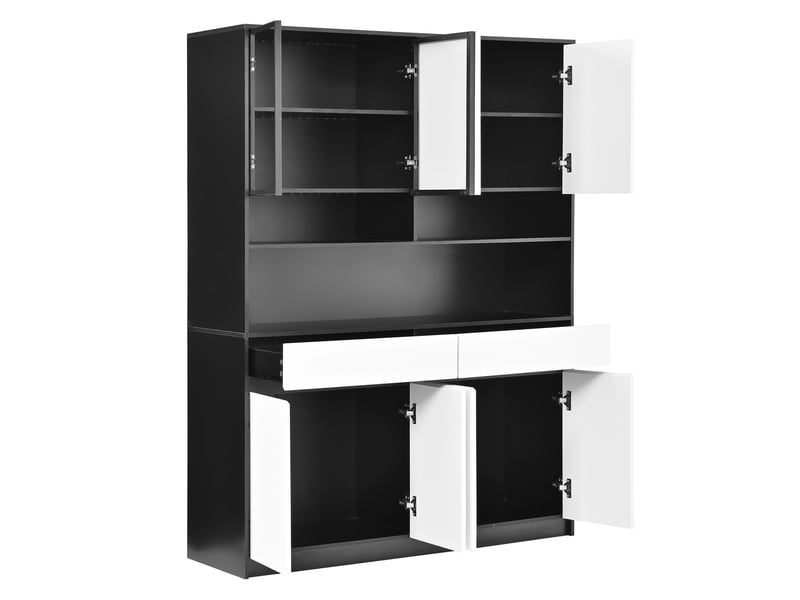  Buffet haut en mdf, p120×l38×h160cm, avec 8 portes et 2 tiroirs, espaces vitrés et ouverts avec éclairage led  - Conforama E