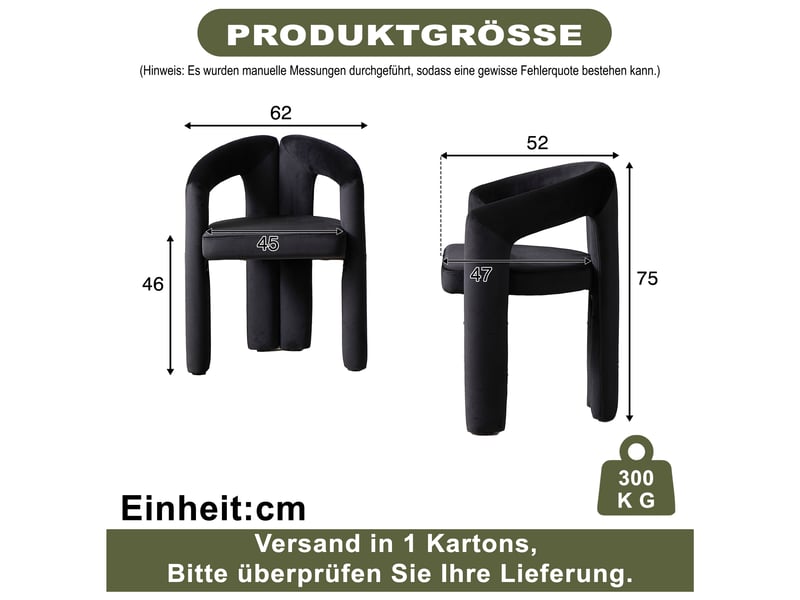  Chaise de salle à manger avec accoudoirs ergonomiques et dossier enveloppant, charge 150 kg, en velours noir  - Conforama D