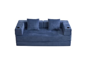 Canapé droit compressé convertible CRAVDOM  2 places Velours côtelé bleu foncé