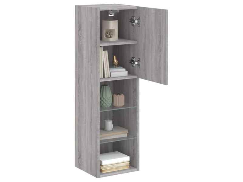  Lot de 2 meuble tv avec lumières led sonoma gris 30,5x30x102 cm  - Conforama E