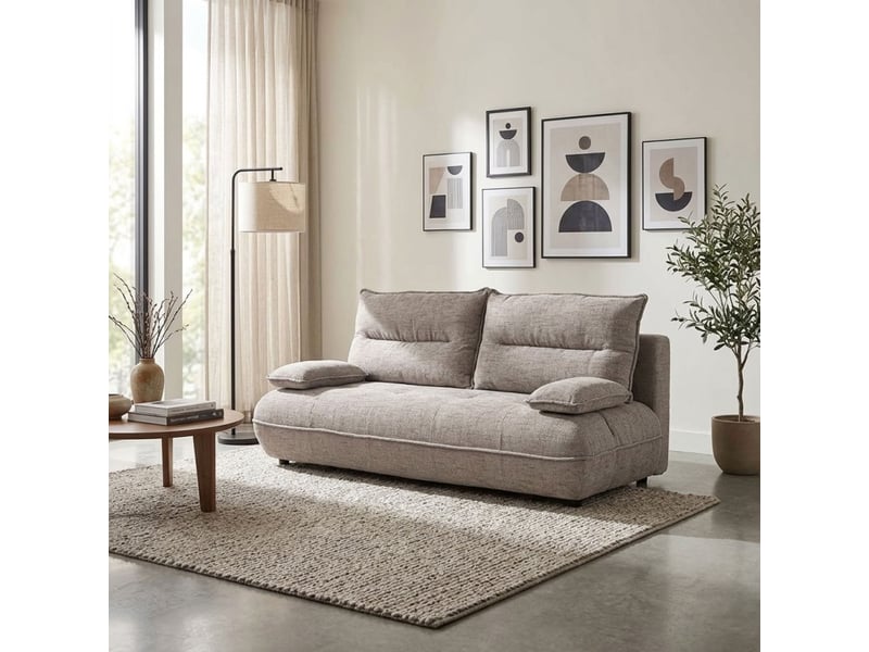  Canapé droit convertible 3p tissu taupe accoudoirs amovibles – ramona  - Conforama B