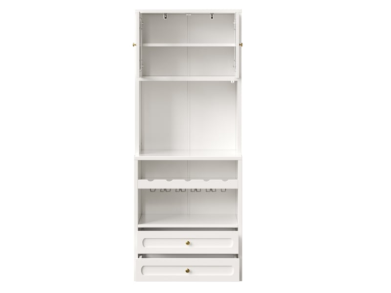  Vaisselier haut 180 cm avec vitrine en verre cintré et éclairage led intelligent connecté – meuble bar avec porte-bouteilles, étagères réglables et port usb pour salon et salle à manger – blanc  - Conforama B