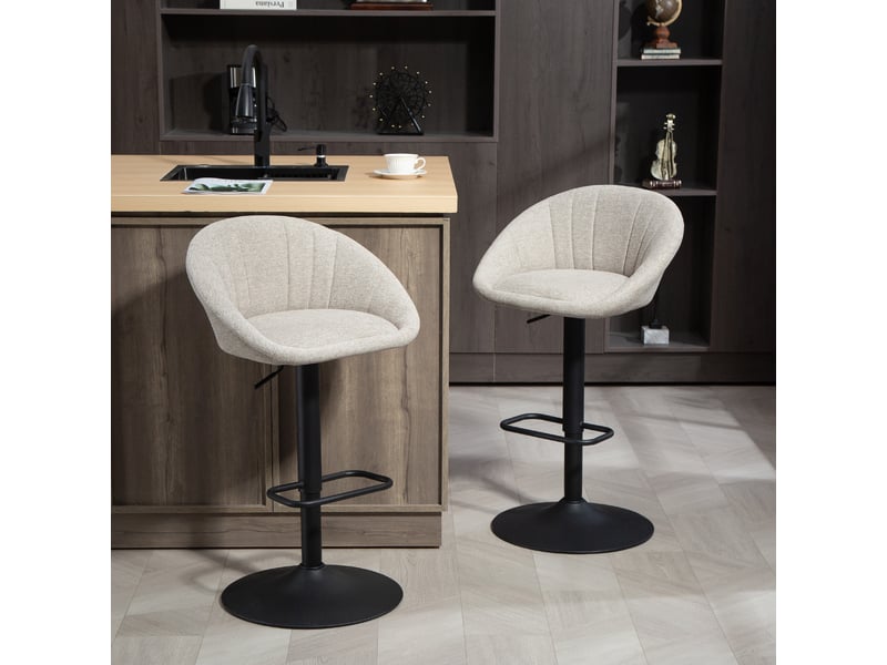  Lot de 2 tabourets de bar, chaises de bar hauteur réglable avec dossier et accoudoirs, repose-pieds, beige  - Conforama D