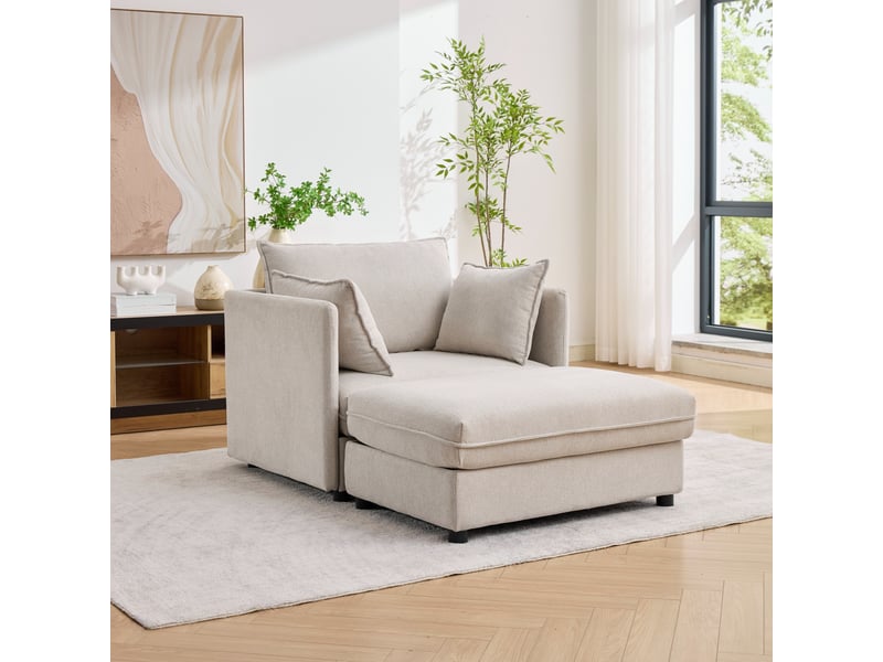  Canapé lounge 1 place moderne minimaliste avec pouf de rangement pour petits espaces  - Conforama D