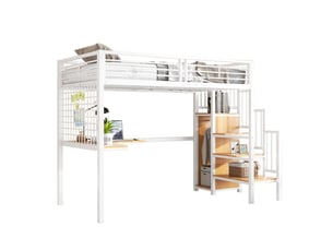 Lit mezzanine 90x200 cm <strong>MERAX</strong>  <strong>lit enfant blanc</strong> coloris blanc