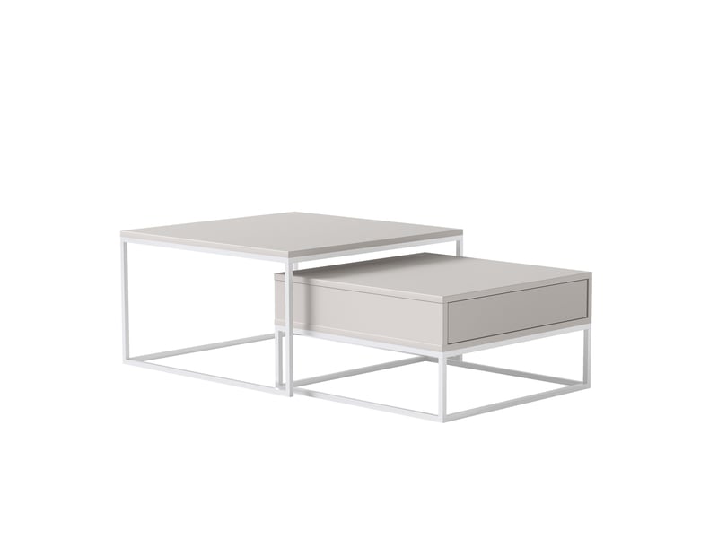  Tables basses gigognes elegant - 7060 cm - avec grand tiroir - structure en acier - blanc cachemire ELEGANT - Conforama A
