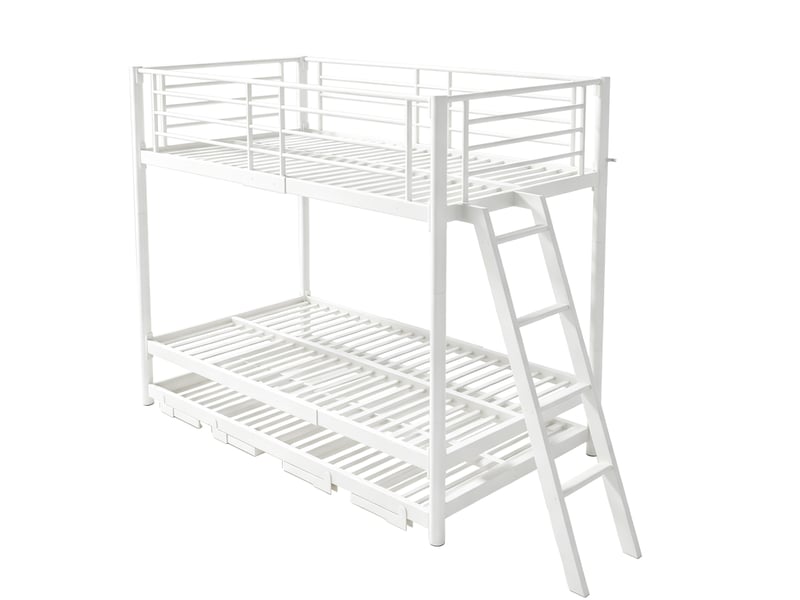  Lit superposé enfant 90x200 cm avec lit gigogne, en métal blanc, sans matelas  - Conforama E