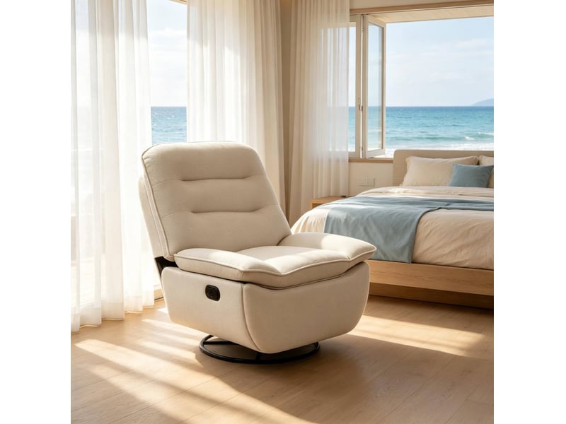  Fauteuil relax manuel pivotant 360° avec repose-pieds et rangement beige  - Conforama E