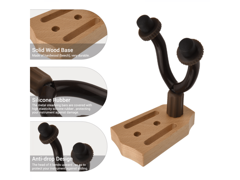  Support mural pour guitare en bois de hêtre avec barres de stabilisation en fer pour guitare électrique, acoustique, basse, violon  - Conforama E