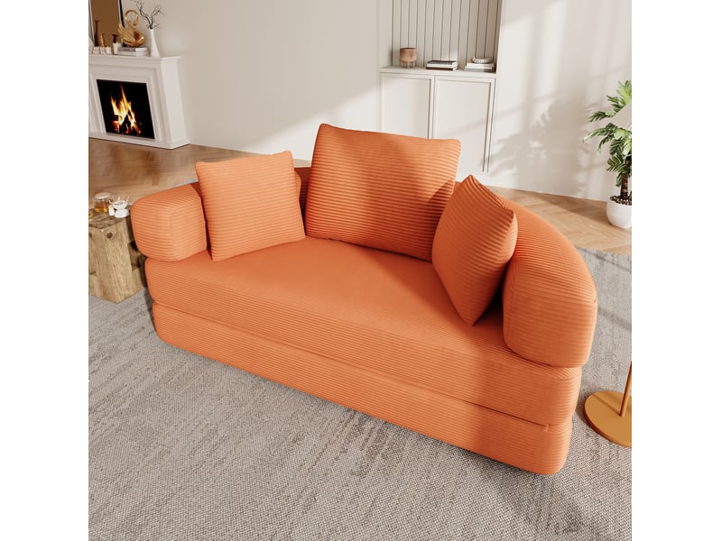  Canapé-lit 2 places convertible ovale 173x176 cm en velours côtelé orange  - Conforama E