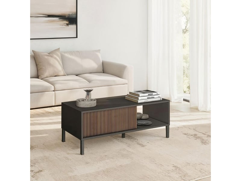  Table basse gris lave et aspect bois relief effet tasseaux pieds métal - ticoria TICORIA - Conforama B