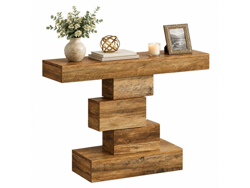  Console 108x30x80 cm en panneau de particules e1 marron clair chicfurn  - Conforama A
