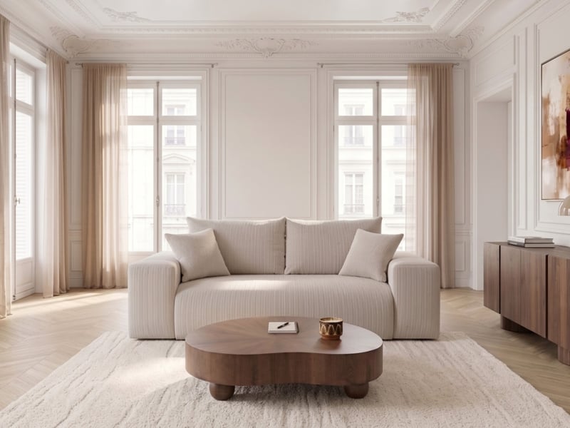 Bobochic canapé droit convertible ouverture express voltaire tissu velours côtelé beige 140x200 VOLTAIRE - Conforama B