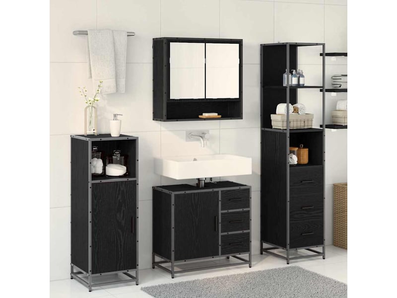  Ensemble de mobilier de salle de bain 3 pièces chêne noir cf64462  - Conforama D