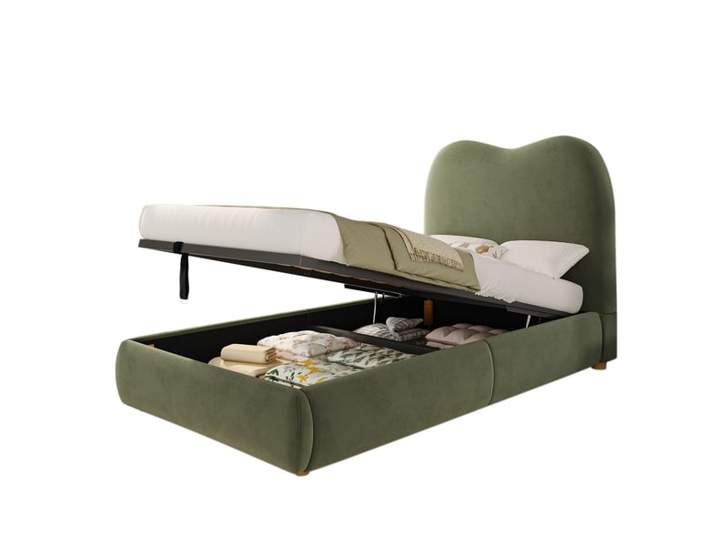  Lit coffre enfant 90x200 cm avec sommier à lattes, velours vert  - Conforama A