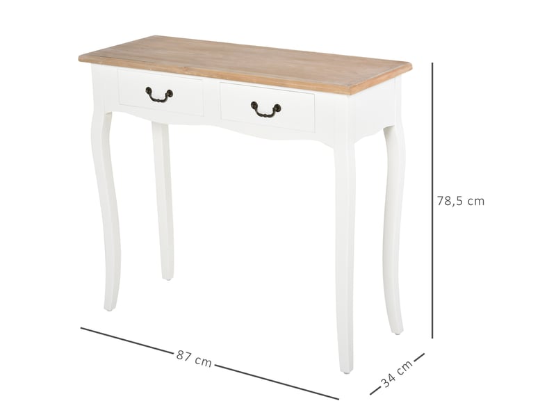  Console à 2 tiroirs, style rétro, idéale pour entrée, couloir, salon ou chambre, en pin, 87 x 34 x 78,5 cm, blanche.  - Conforama E