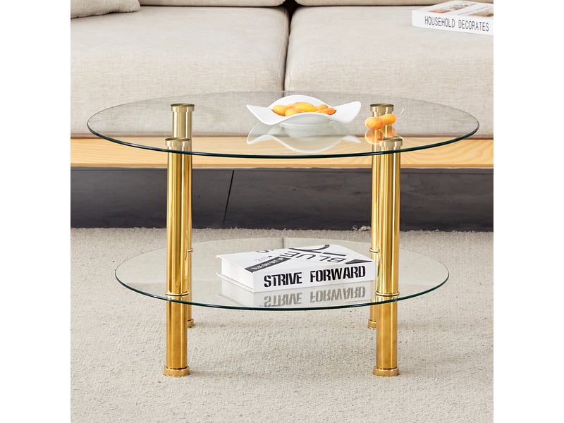  Table basse gigogne avec 2 plateaux en verre trempé, structure à 2 niveaux, en métal, or transparent - uvrion  - Conforama D